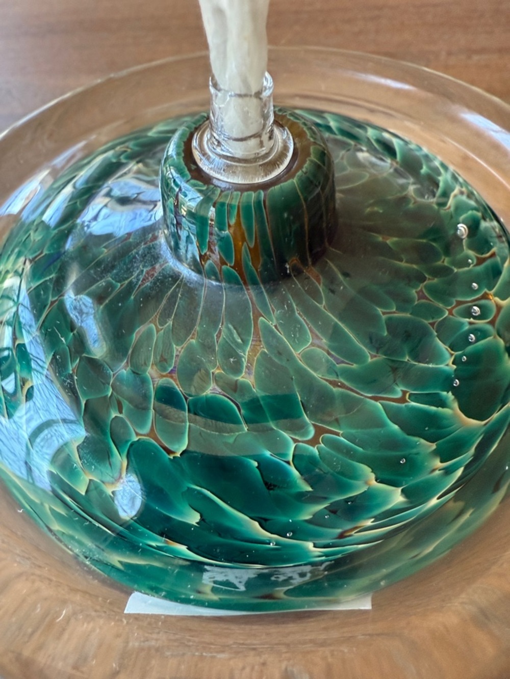 A one of a kind beautiful Handblown Green Glass Oil Lamp with Clear Rim-NWT - Picture 6 of 6
